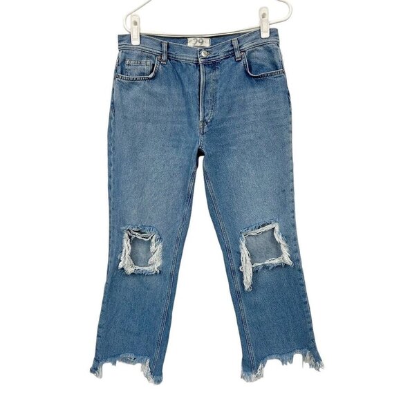 Free People Maggie Straight Jeans Womens Size 29 Rigid Frayed High Rise Ankle - Picture 1 of 12